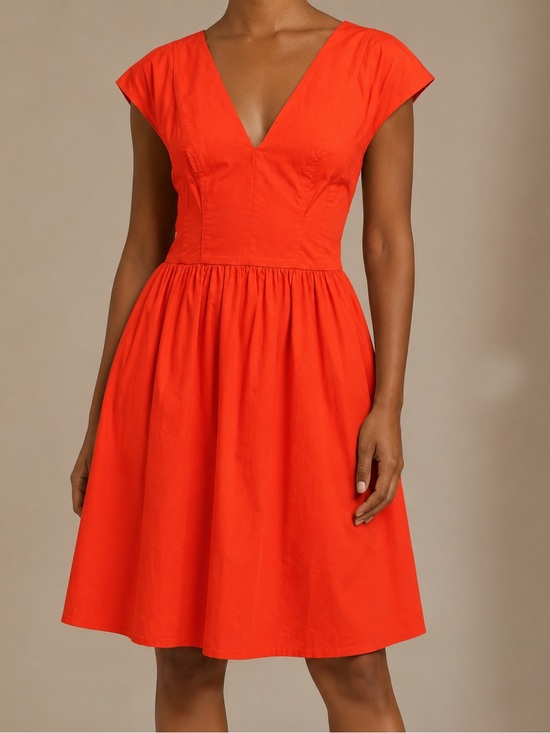 French Connection Dresses & Skirts - French Connection Bright Orange V-Neck Flared Dress